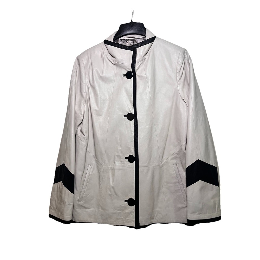 Bigardini Italian Collection  Lambskin Leather Black And White Jacket Women Soft